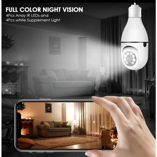 Câmera Segurança Wifi Ip Sem Fio 360 Com Encaixe Lâmpada Bocal Aplicativo Full HD Visão Noturna - Bivolt - Image 2