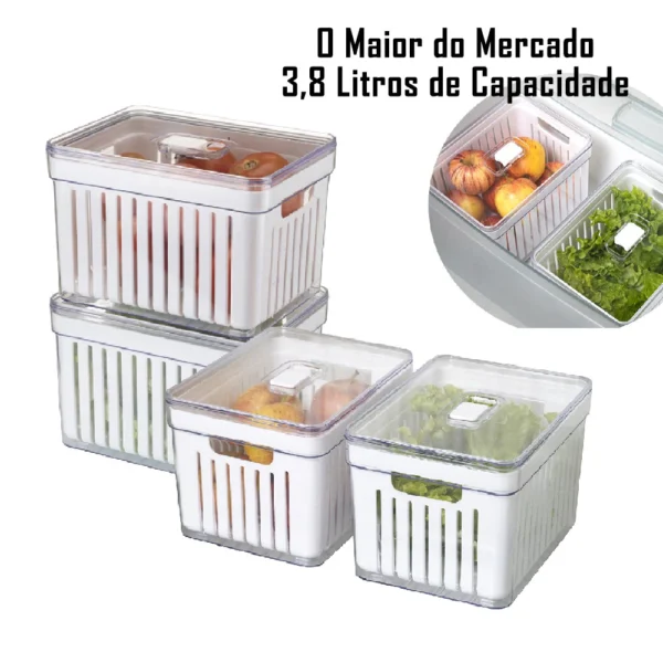 Kit 4 Organizador de Geladeira 3,8 Litros Cesto Com Tampa Multiuso Alimentos Verduras e Vegetais - Image 2