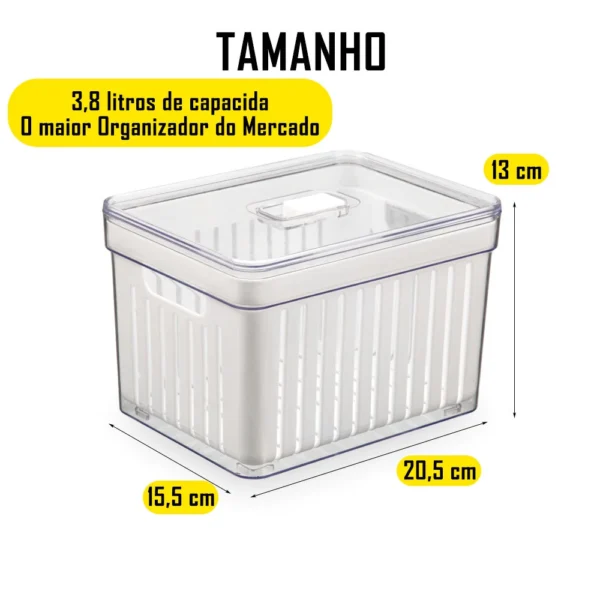 Kit 4 Organizador de Geladeira 3,8 Litros Cesto Com Tampa Multiuso Alimentos Verduras e Vegetais - Image 3