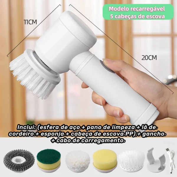 Escova Elétrica de Limpeza 5 em 1 Sem Fio Limpador Multiuso Prático Com Mais Duas Cabeças de Escova - Image 3
