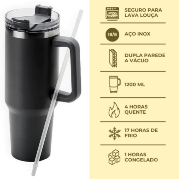 Copo garrafa Térmico Inox Grande Parede Dupla 1200 Ml com tampa e Canudo tão bom como copo stanley