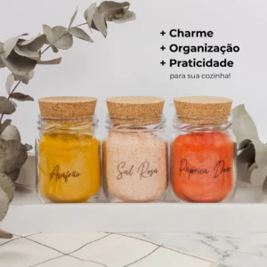 Kit 10 Potes de Tempero 200ml + Cartela de Temperos com 28 Adesivos