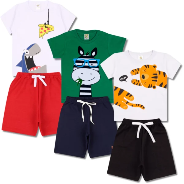 Kit Sortido 10 Peças de Roupas Infantil Bebê Menino (5 Camisetas + 5 Bermudas) Kit 5 Conjuntos Bebê - Image 6