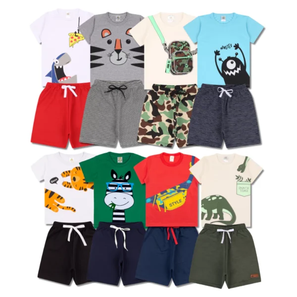 Kit Sortido 10 Peças de Roupas Infantil Bebê Menino (5 Camisetas + 5 Bermudas) Kit 5 Conjuntos Bebê - Image 7
