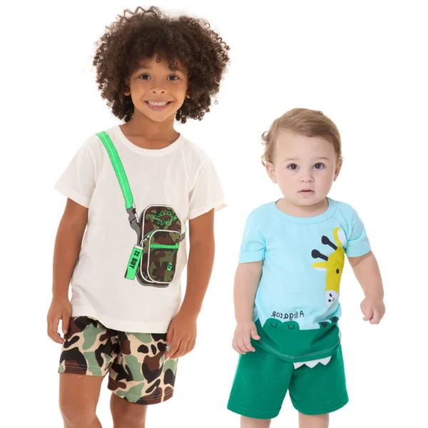 Kit Sortido 10 Peças de Roupas Infantil Bebê Menino (5 Camisetas + 5 Bermudas) Kit 5 Conjuntos Bebê - Image 8