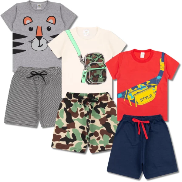 Kit Sortido 10 Peças de Roupas Infantil Bebê Menino (5 Camisetas + 5 Bermudas) Kit 5 Conjuntos Bebê - Image 2