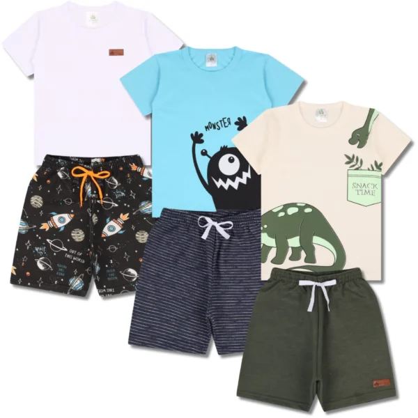 Kit Sortido 10 Peças de Roupas Infantil Bebê Menino (5 Camisetas + 5 Bermudas) Kit 5 Conjuntos Bebê - Image 3