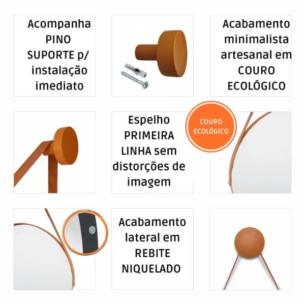 Espelho Decorativo Suspenso 50cm Alça de Couro Imagem Nítida - Image 3