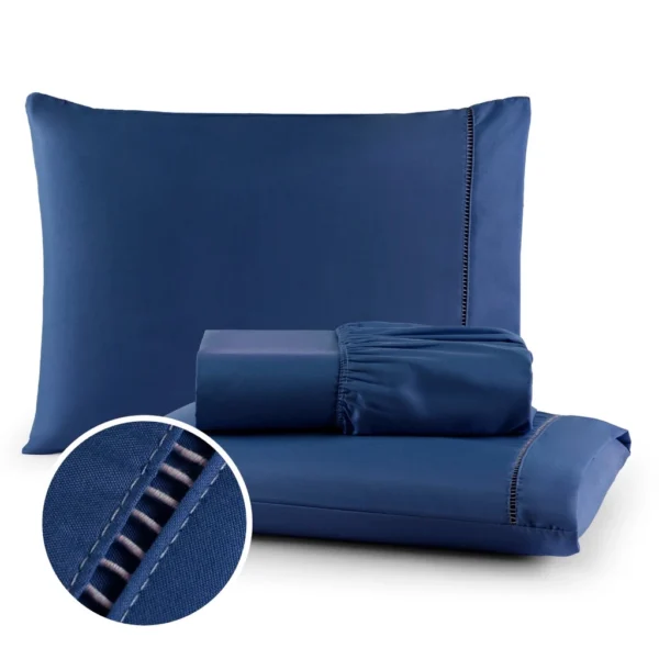 Jogo de Lençol 03 Peças 400 Fios Cama Casal Queen Micropercal Ponto Palito - Image 4