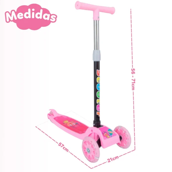 Patinete infantil 3 rodas com led ajustável scooter dobrável menino menina