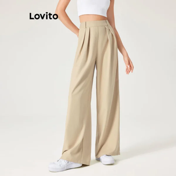 Lovito Elegante Calça Plissada para Mulheres L74ED153(Multicolorido)
